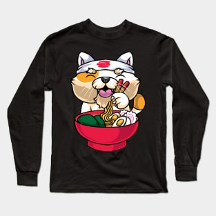 Kawaii Cat Ramen Bowl Funny Anime Noodles Kitty Long Sleeve T-Shirt